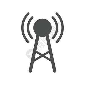 在白色背景上隔离的无线电塔矢量图标 用于 web 移动和用户界面设计的无线电天线平面图标图片