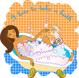 妇女洗澡女士治疗化妆品温泉动画片呵护场景浴缸气泡浴室图片