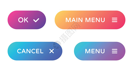 菜单 web 按钮设置 以平面样式填充 ui web 按钮 带有用于 web 和 ui 设计的符号的时尚渐变上的圆形矢量按钮界面图片