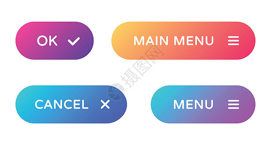 菜单 web 按钮设置 以平面样式填充 ui web 按钮 带有用于 web 和 ui 设计的符号的时尚渐变上的圆形矢量按钮界面背景图片