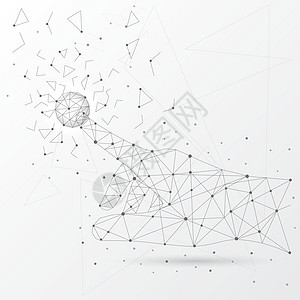 手触全球网络连接以及线条 三角形和粒子低聚点样式的数据图片