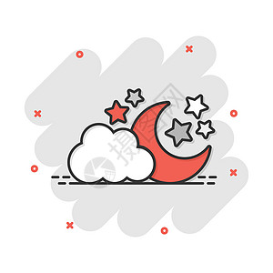 矢量卡通月亮和星星与漫画风格的土块图标 夜间概念插图象形文字  Cloudmoon 业务飞溅效果概念卡通片月光魔法卡片故事童话时图片
