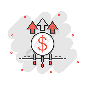 漫画风格中的增长箭头图标 收入卡通矢量插图以白色孤立背景显示 增加飞溅效果商业概念进步支付统计市场推介会图表退休营销金融预算图片