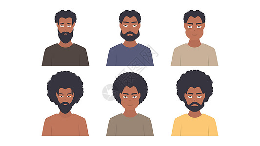 非洲裔美国人的画像 一组不同类型的有胡子和没有胡子的黑人图片