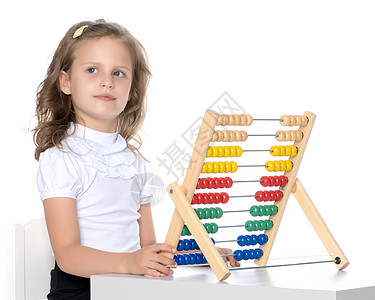 这女孩指望算盘游戏微笑计算幼儿园数学乐趣数数孩子学校学习图片