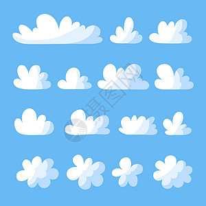 蓝色天空中孤立的卡通云层图片