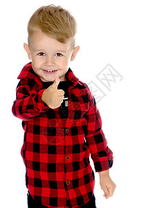 一个小男孩举起一只手指手势快乐工作室青年情感乐趣幸福微笑男性拳头图片