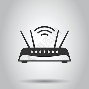 平面样式的 Wifi 路由器图标 白色孤立背景上的宽带矢量插图 互联网连接经营理念网关网络电子技术数据电脑办公室信号天线无线图片