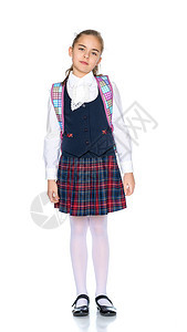 穿着校服的漂亮小女孩微笑夹克教学背包童年领带笔记本女孩学习幼儿园图片