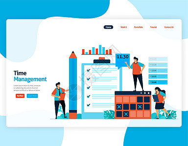 时间管理和调度工作项目的登陆页面向量 按时计划和管理工作 业务缺乏时间 按时间工作 网站 移动应用程序 主页 传单 卡片的插图生图片