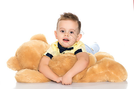 玩泰迪熊的小男孩新生乐趣喜悦婴儿童年男生玩具幸福男性微笑图片