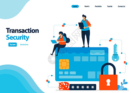 使用信用卡和银行设施的安全交易登陆页面模板 安全密码锁 ui ux 网站 web 移动应用程序 传单 小册子 广告的插图图片