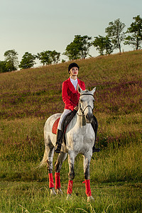 骑红马的女骑士 骑马 赛马 骑马的人哺乳动物栅栏服饰骑士动物骑术鞭策运动女孩帽子图片