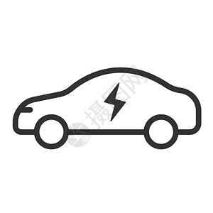 电动生态车与闪电轮廓矢量图标隔离在白色背景 用于 web 移动和用户界面设计的电动汽车平面图标 电动生态交通概念图片