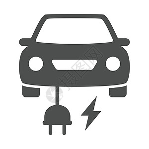 车图标电动生态车与电插头图标隔离在白色背景 用于 web 移动和用户界面设计的电动生态汽车平面图标 电动生态交通概念插画