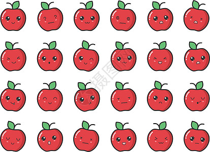 长着可爱黑眼睛的Kawaii苹果 满脸情感的Kawaii水果图片