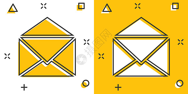 漫画风格的矢量卡通邮件信封图标 电子邮件符号插图象形文字 邮件业务飞溅效果概念通讯按钮地址互联网通讯员网络网站商业客户卡通片图片