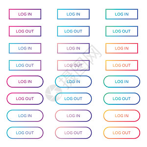 登录注销 web 按钮集 在平面样式中概述 ui web 按钮 用于 web 和 ui 设计的时尚渐变上的圆形和矩形矢量按钮图片