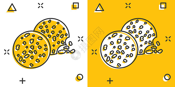 漫画风格的矢量卡通 cookie 图标 芯片饼干标志插图象形文字 糕点饼干业务飞溅效果概念烘烤小吃黄色巧克力卡通片面包网络筹码奶图片