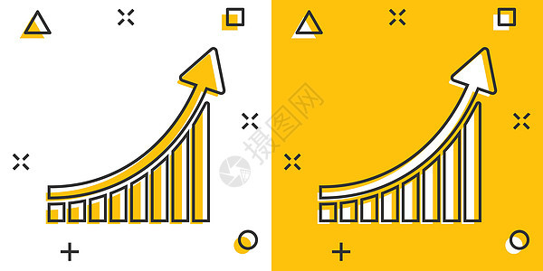 漫画风格的成长条形图图标 增加箭头矢量卡通插图象形文字 信息图表进展业务概念飞溅效果界面市场互联网库存推介会网络营销酒吧销售量白图片