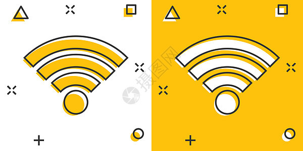 漫画风格的 Wifi 互联网图标  Wifi 无线技术矢量卡通插图象形文字 网络 wifi 业务概念飞溅效果热点贴纸黄色海豹信号背景图片