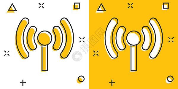 漫画风格的 Wifi 互联网图标  Wifi 无线技术矢量卡通插图象形文字 网络 wifi 业务概念飞溅效果热点贴纸黄色信号圆形图片