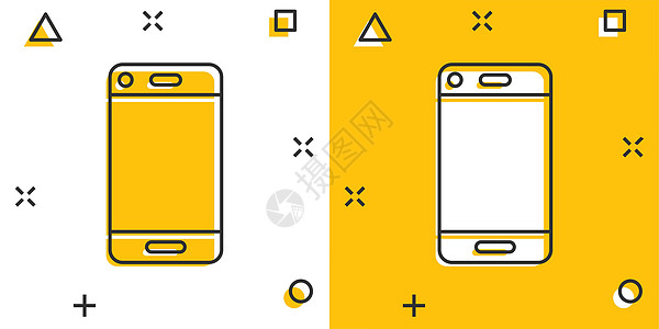 漫画风格的电话设备标志图标 白色孤立背景上的智能手机矢量卡通插图 电话业务概念飞溅效果服务药片触摸屏工具通讯器电子技术按钮细胞网图片