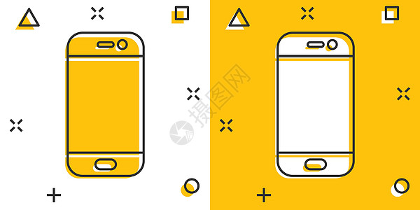 漫画风格的智能手机图标 电话听筒矢量卡通插图象形文字 智能手机业务概念飞溅效果上网讲话网络细胞数据技术通讯器电讯服务药片图片