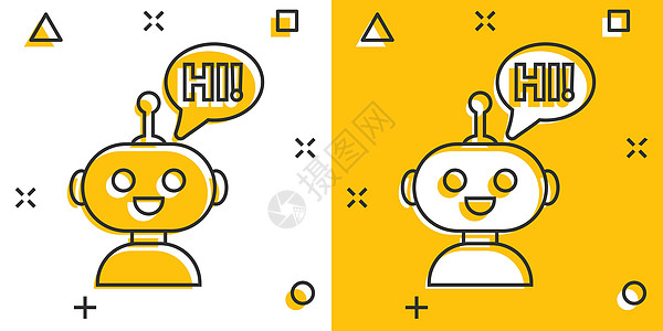 漫画风格的可爱机器人聊天机器人图标  Bot 运算符矢量卡通插图象形文字 智能聊天机器人角色商业概念飞溅效果转换助手网络演讲信使图片
