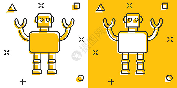 漫画风格的可爱机器人聊天机器人图标 Bot 运算符卡通矢量插图在白色孤立背景上 智能聊天机器人字符飞溅效果业务概念服务讲话社会黄图片