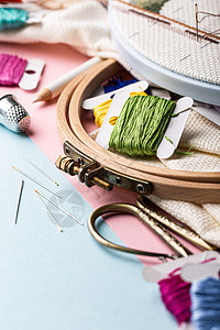围内刺绣装置的顶部交叉缝针手工纺织品织物蓝色成套缝纫配件工作工艺材料图片