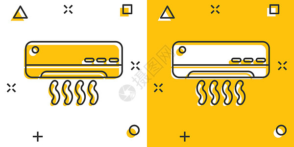漫画风格中的条件图标 白色孤立背景上的更凉爽的卡通矢量插图 冷气候喷发效应商业概念网络按钮发泄温度状况扇子冷却器卡通片冷却标签图片