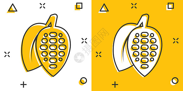 漫画风格的可可豆图标 巧克力奶油卡通矢量插图 以白色孤立背景为例 植物喷洒效应商业概念标签草图黄色食物美食坚果卡通片热带水果种子图片