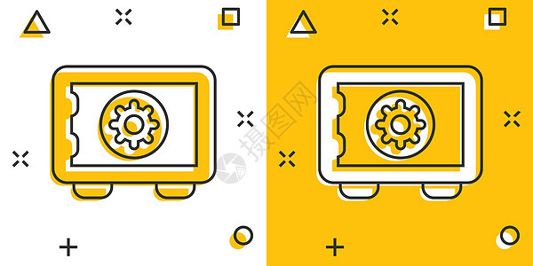 漫画风格中的安全货币图标 白色孤立背景上的强框卡通矢量插图 金融安全飞溅效应商业概念 笑声银行业宝藏订金银行现金首都代码密码储蓄背景图片