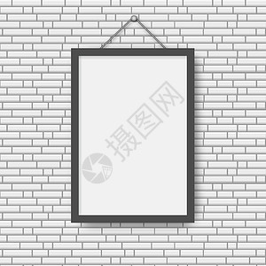 白砖墙背景上的黑色相框图片