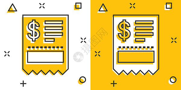 漫画风格的钱支票图标 白色孤立背景上的支票簿卡通矢量插图 财务凭证飞溅效果的经营理念交换商业收据文档货币代金券现金卡通片财富银行图片