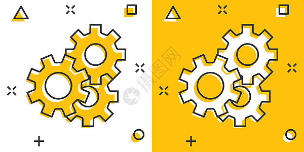 漫画风格的齿轮矢量图标 白色孤立背景上的齿轮卡通插图 齿轮齿轮飞溅效果的经营理念车轮工厂力量团队合作网络商业引擎圆圈工程图片