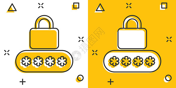 以漫画风格登录图标 密码访问白孤立背景上的卡通矢量插图 Padlock 条目飞溅效果商业概念数据隐私网页挂锁卡通片黄色钥匙录取电图片