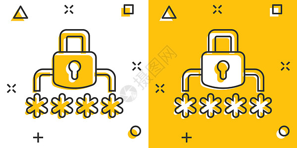 以漫画风格登录图标 密码访问白孤立背景上的卡通矢量插图 Padlock 条目飞溅效果商业概念挂锁钥匙安全电脑入口卡通片网络录取警图片