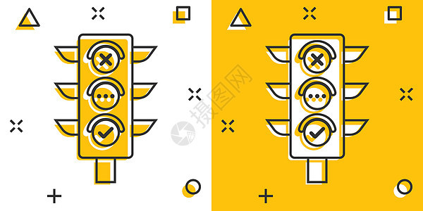 漫画风格的Semaphore图标 白色孤立背景上的交通灯卡通矢量插图 十字路口飞溅效应商业概念路口城市卡通片安全红绿灯危险街道指图片