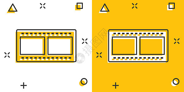 漫画风格的电影图标 白色孤立背景的电影卡通矢量插图 播放视频飞溅效果商业概念运动磁带幻灯片摄影相机娱乐按钮黄色卷轴电视背景图片