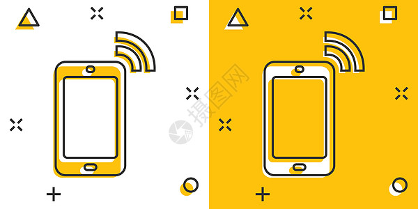 漫画风格的智能手机空白屏幕图标 白色孤立背景上的手机卡通矢量插图 电话飞溅效果的经营理念小样按钮网络用户相机卡通片展示商业细胞工图片