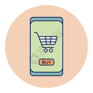 手机购物或在线购物图标电话购物中心支付购物者商业篮子市场零售电子商务中心图片