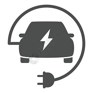 电动生态车与电线插头图标隔离在白色背景 用于 web 移动和用户界面设计的电动生态汽车平面图标 电动生态交通概念绳索杂交种回收充图片