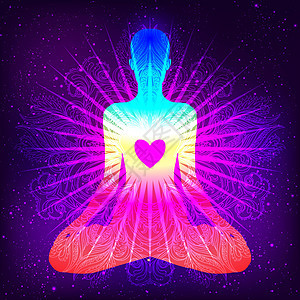 脉轮概念 内心的爱与和平 在莲花位置的佛剪影在五颜六色的华丽坛场 孤立的矢量图解 佛教深奥的图案女孩瑜伽愈合冥想精神治疗彩虹灵气图片