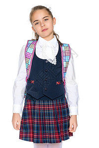 穿着校服的漂亮小女孩背包瞳孔女学生班级领带女孩童年夹克幼儿园快乐图片