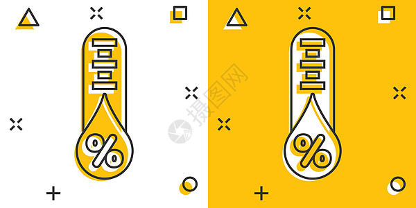 漫画风格的湿度图标 白色孤立背景上的气候矢量卡通插图 温度预报业务概念飞溅效果水分黄色夹子房子卡通片气象晴雨表季节压力空气图片