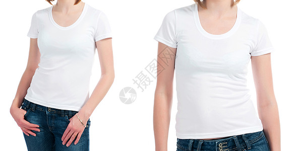 穿着白色T恤衫的女孩被孤立成人袖子女性工作室印刷样本销售女士衣服衬衫图片