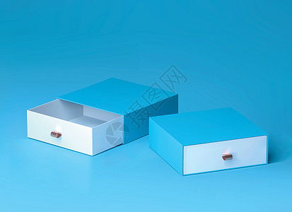 盒子样机 带有两个空白框的优雅蓝色品牌模型 优质产品的豪华包装盒 空打开方框 3d 矢量框礼物纸板艺术品销售广告纸盒小样推介会包图片