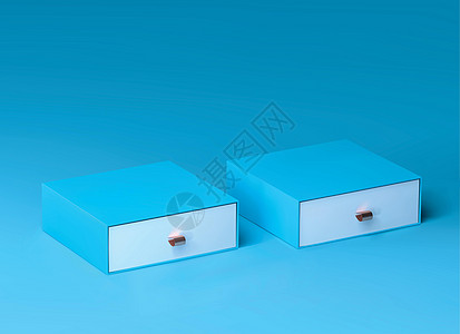 盒子样机 带有两个空白框的优雅蓝色品牌模型 优质产品的豪华包装盒 空打开方框 3d 矢量框包装纸板小样礼物销售广告纸盒艺术品推介图片